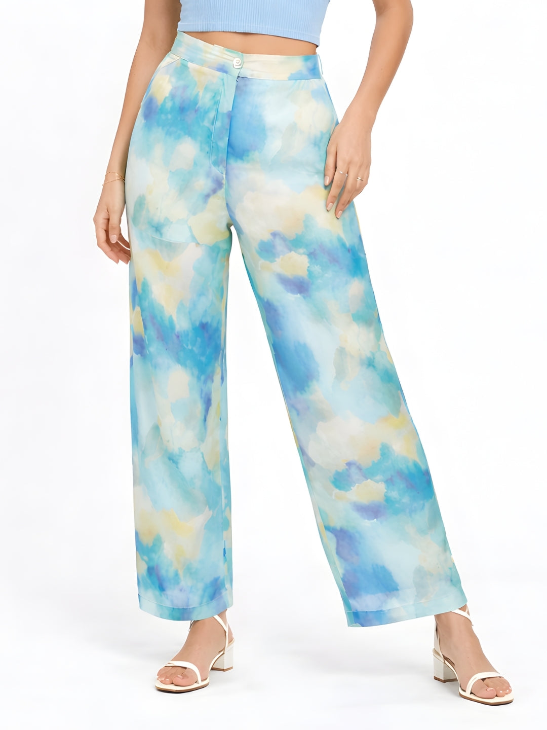 Blue Abstract Print Parallel Trouser