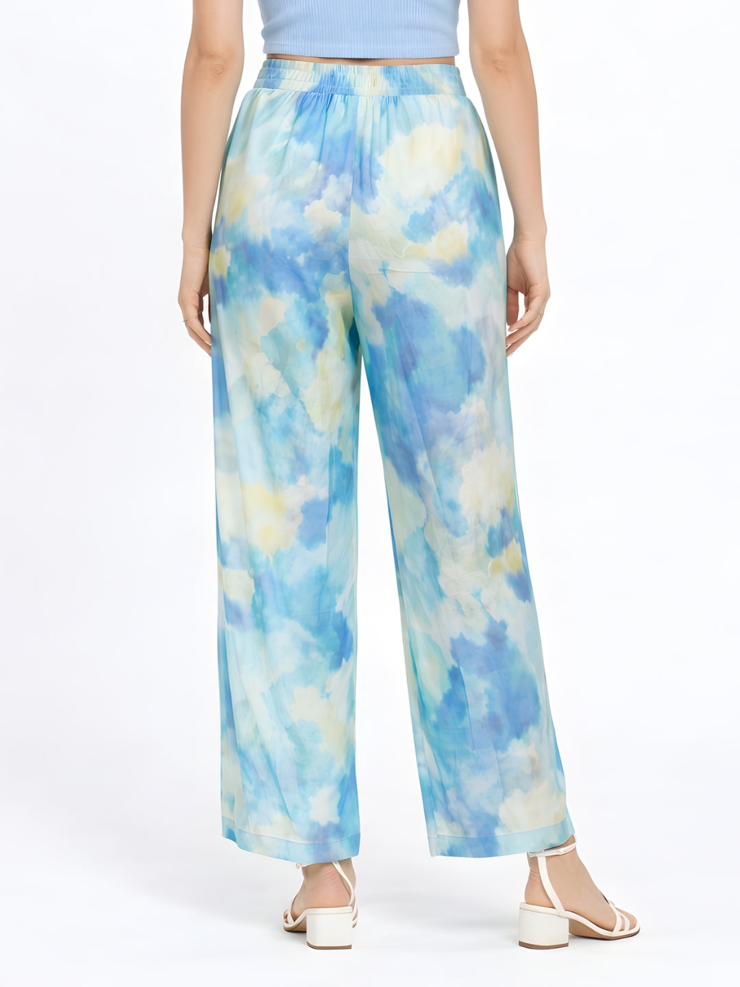 Blue Abstract Print Parallel Trouser