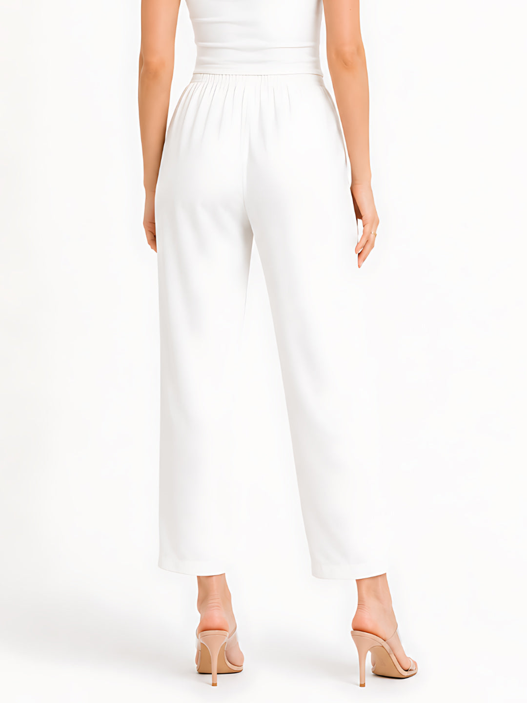 White Floral Print Straight Fit Trouser