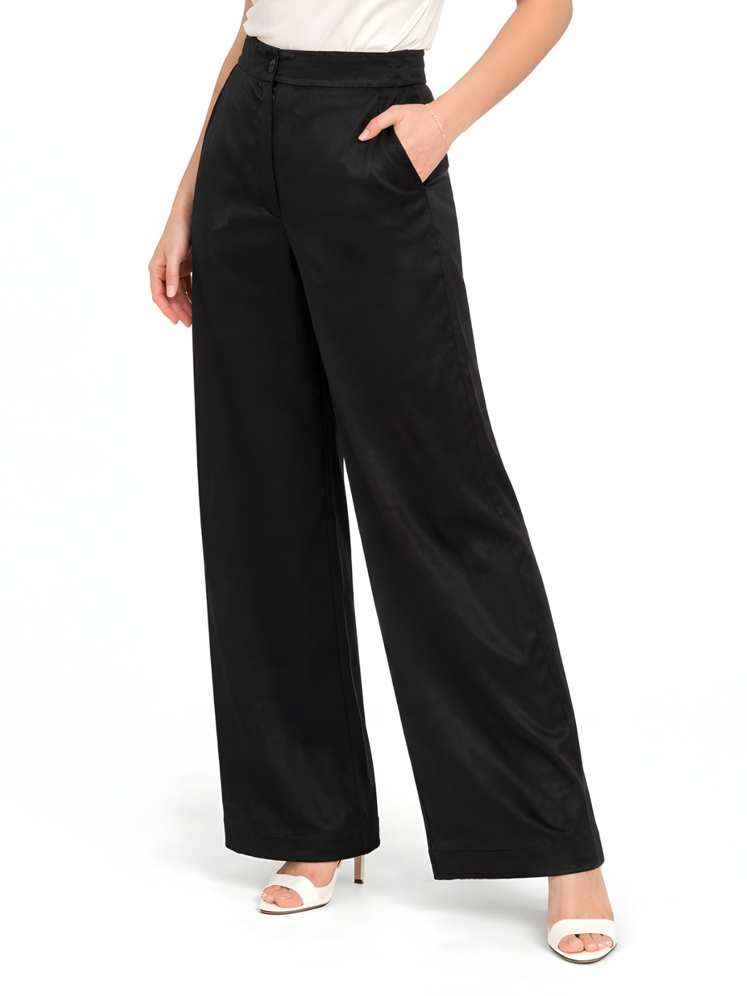 Black Textured High Waist Trouser