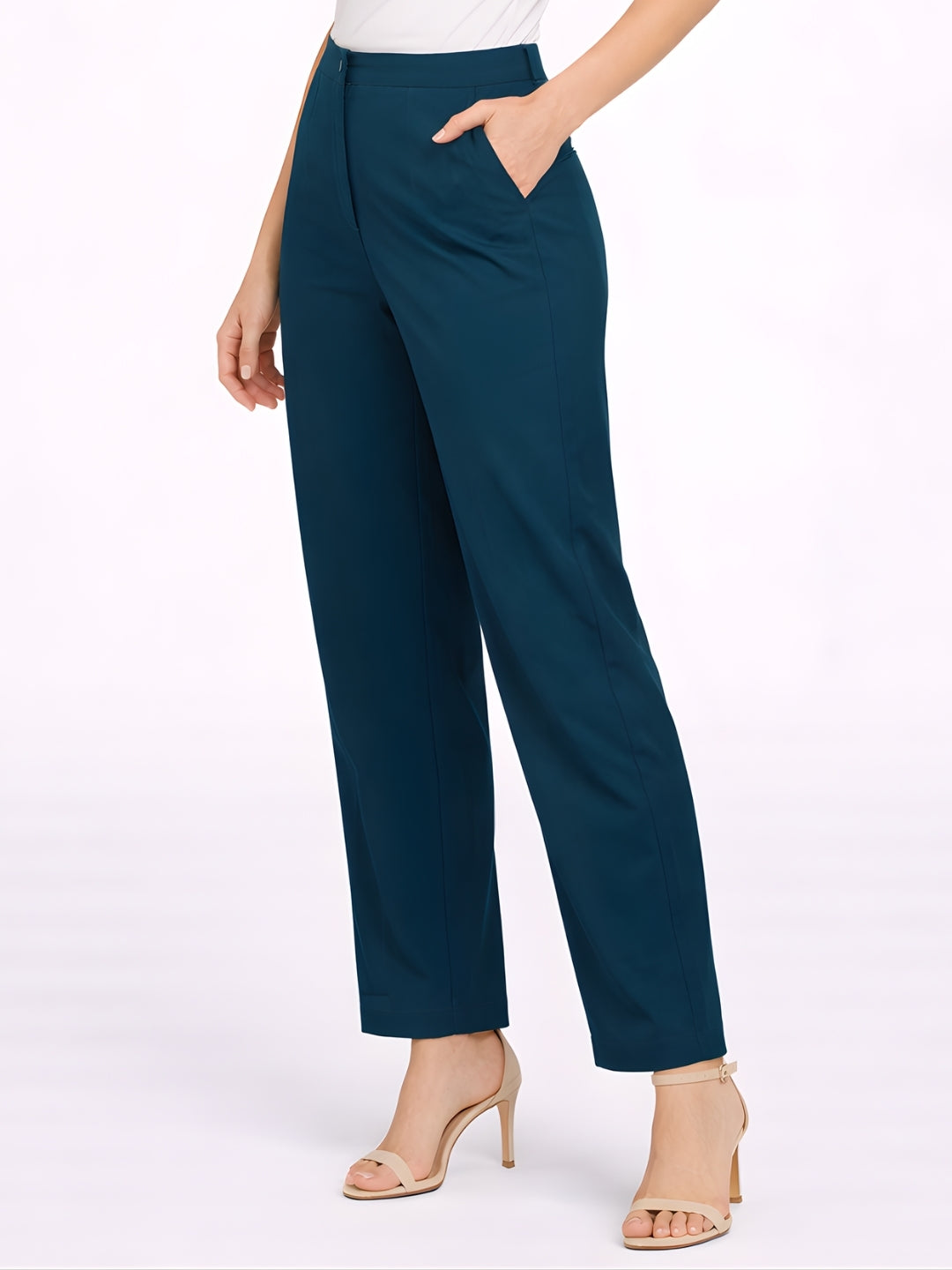 Green Solid High Waist Trouser