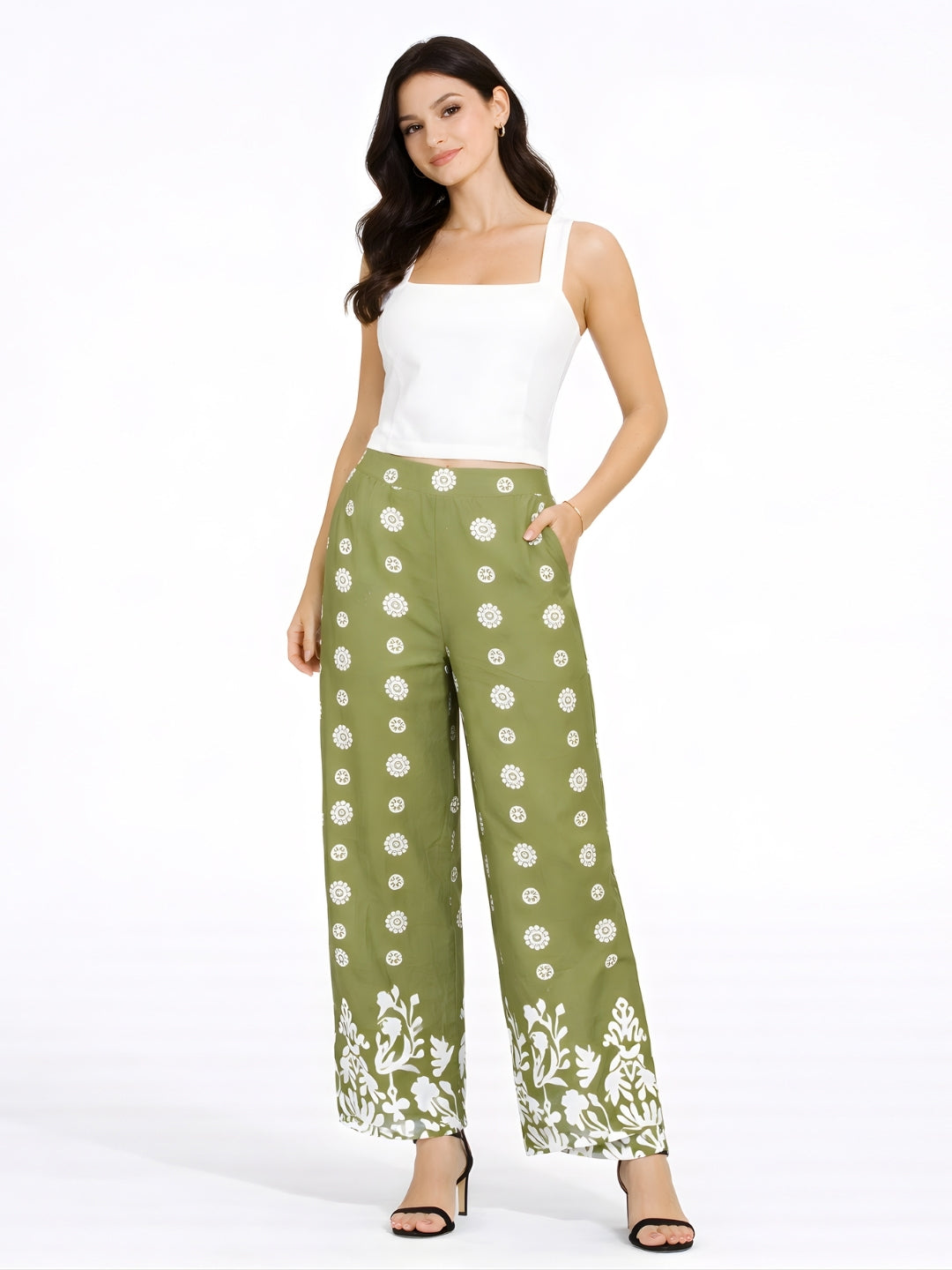 Green Tropical Print Trouser