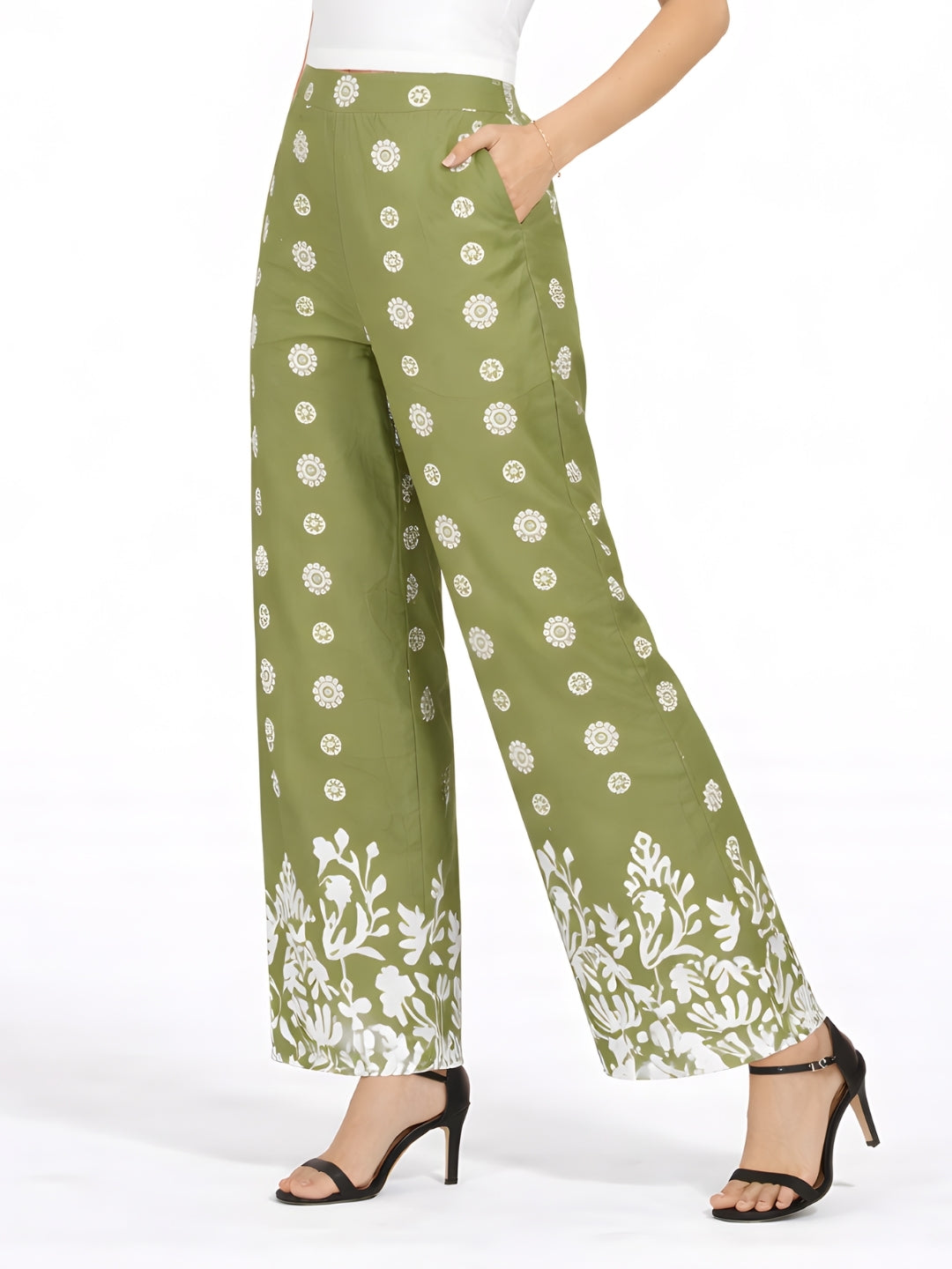 Green Tropical Print Trouser
