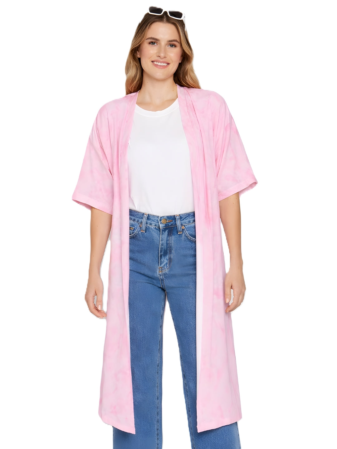 Pink Printed Flared Sleeve Shrug