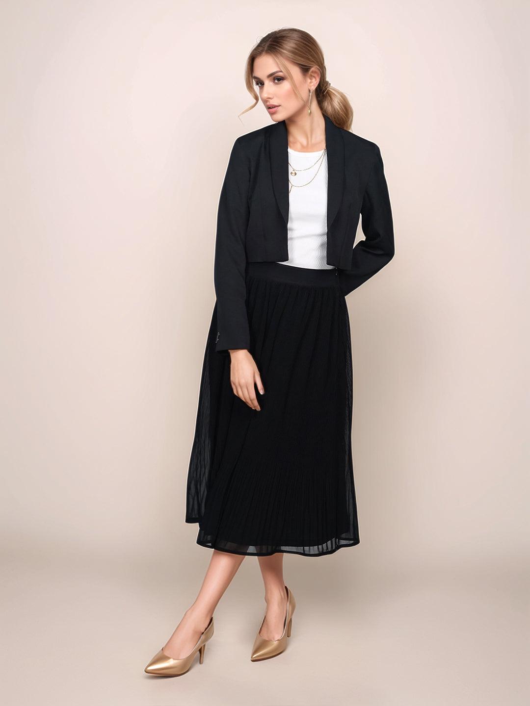 Buy Black Solid Flared Midi Skirt Zink London