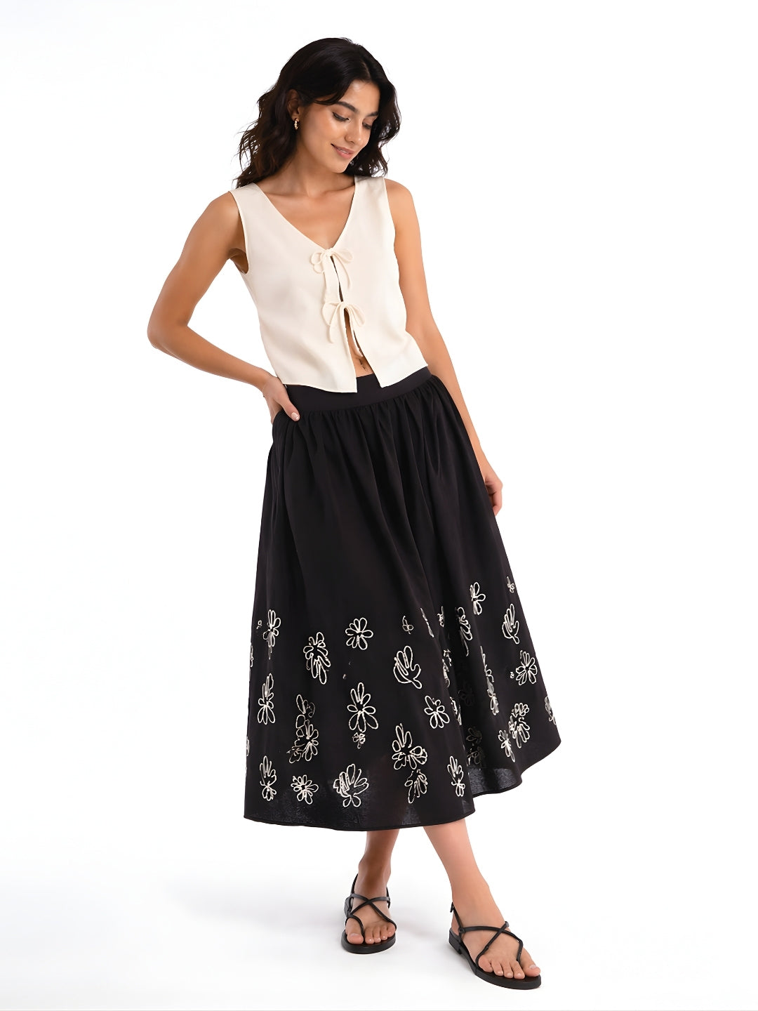 Black Embroidered Skirt