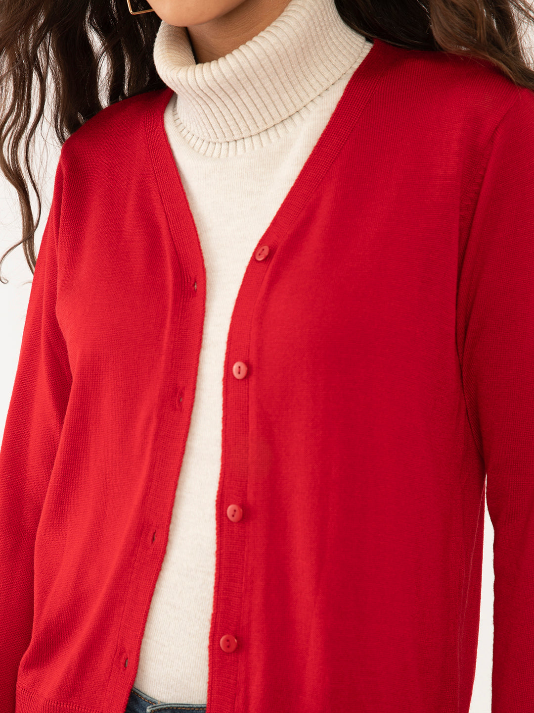Red Solid Regular Cardigans
