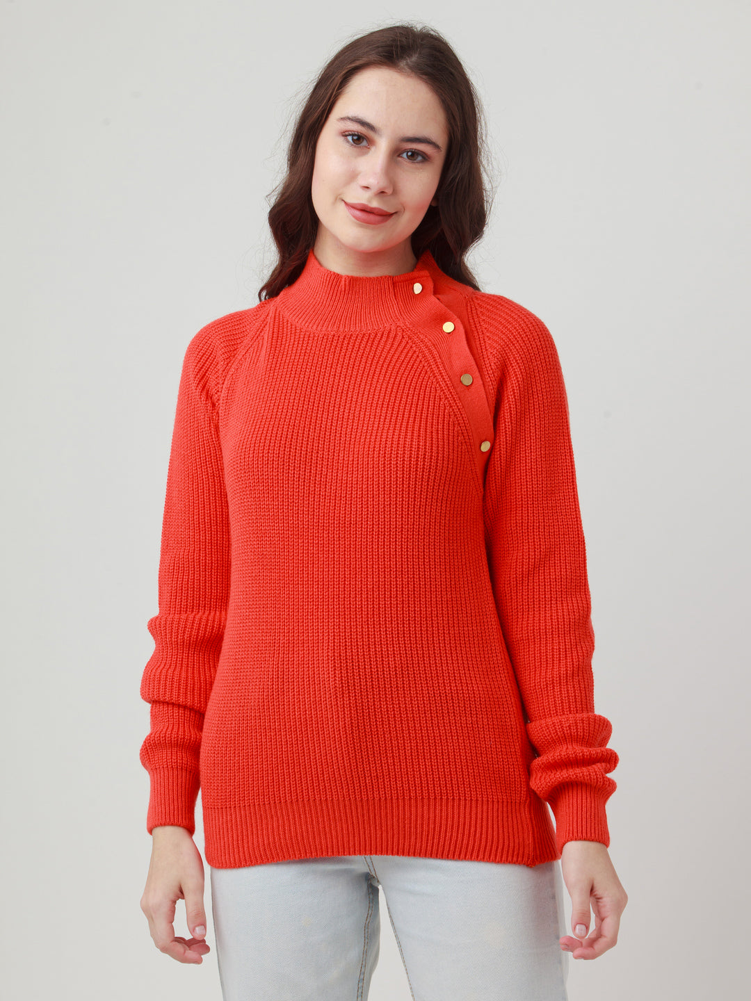 Orange Solid Straight Sweater