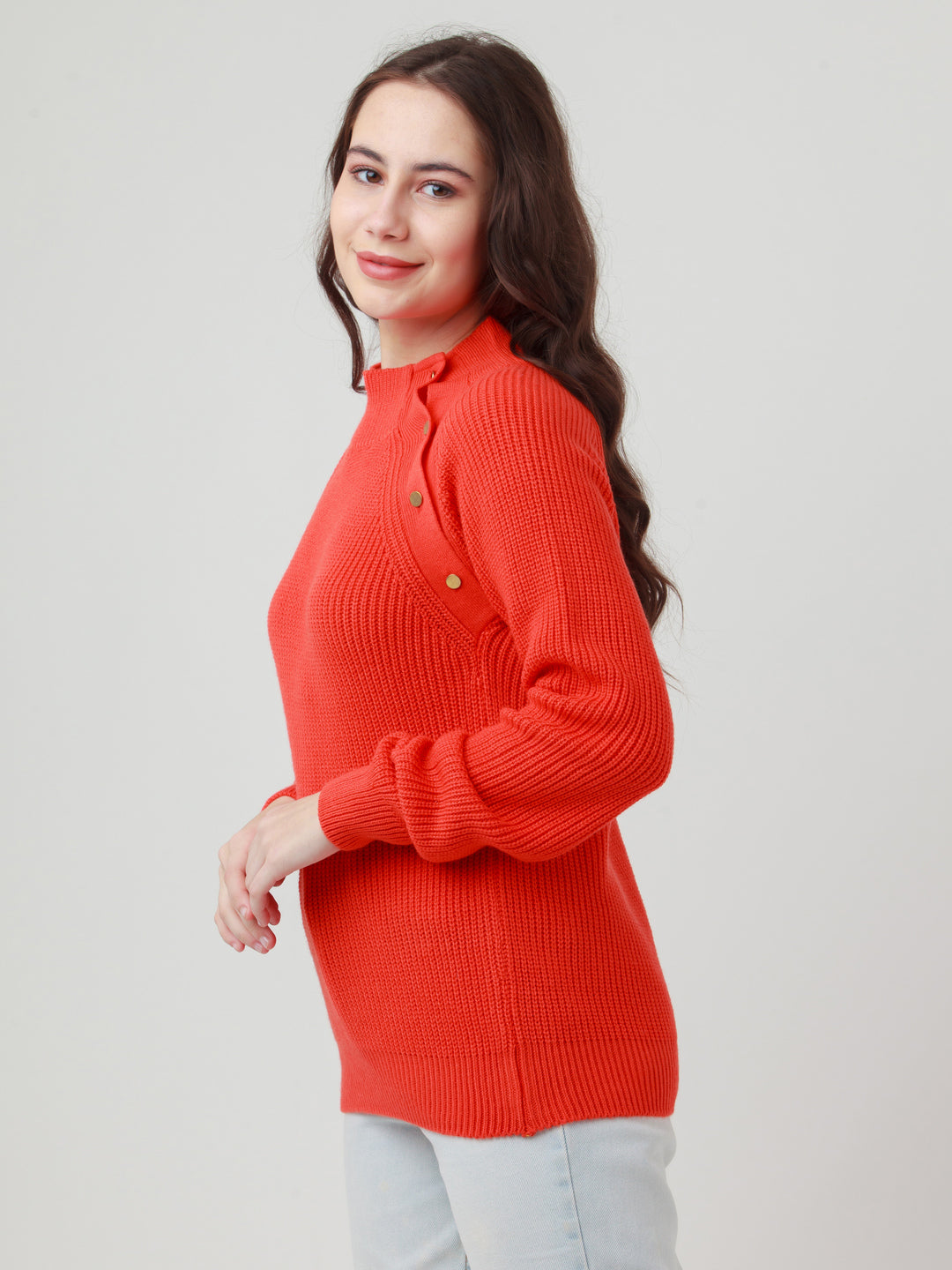 Orange Solid Straight Sweater