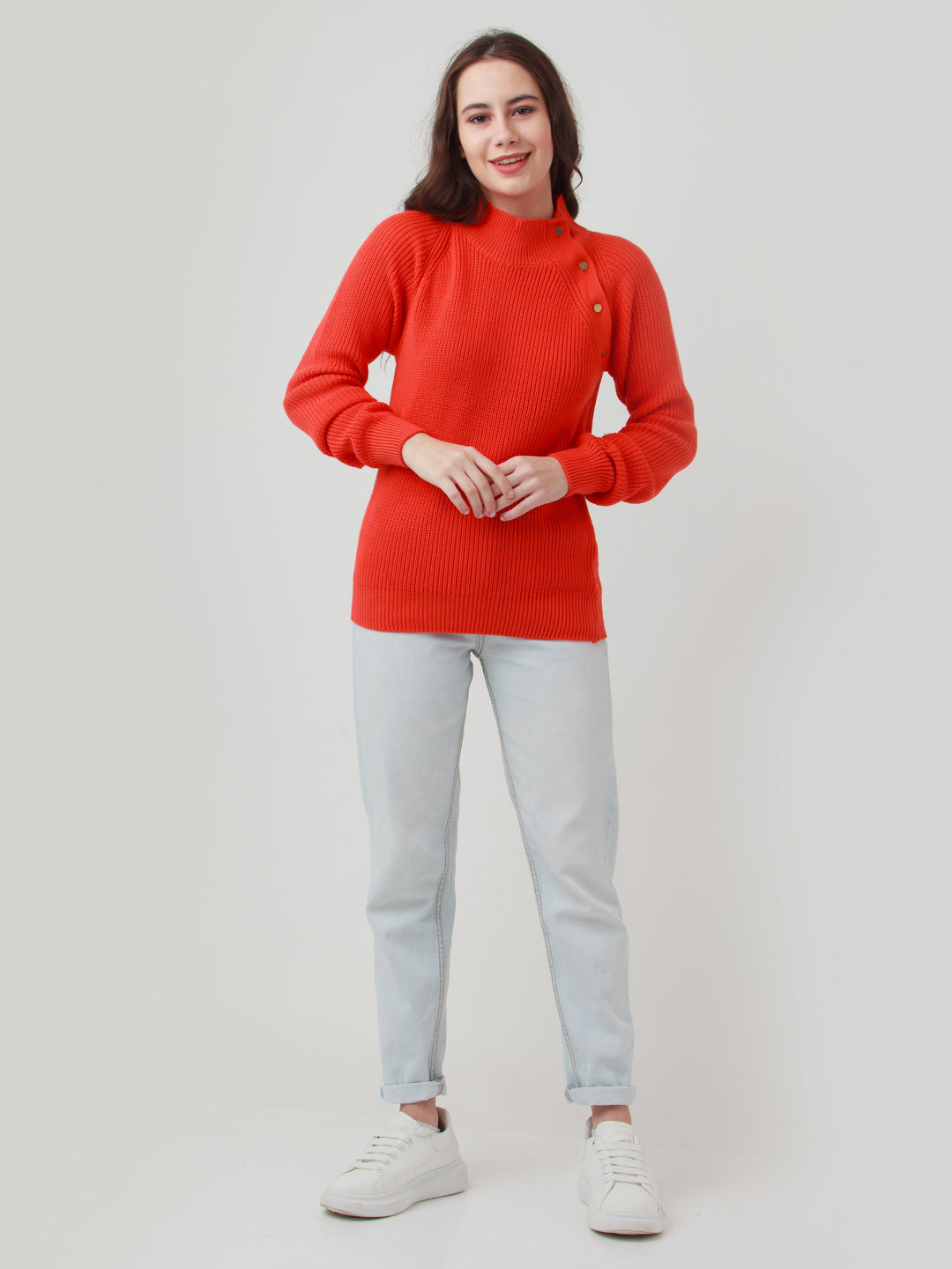 Orange Solid Straight Sweater
