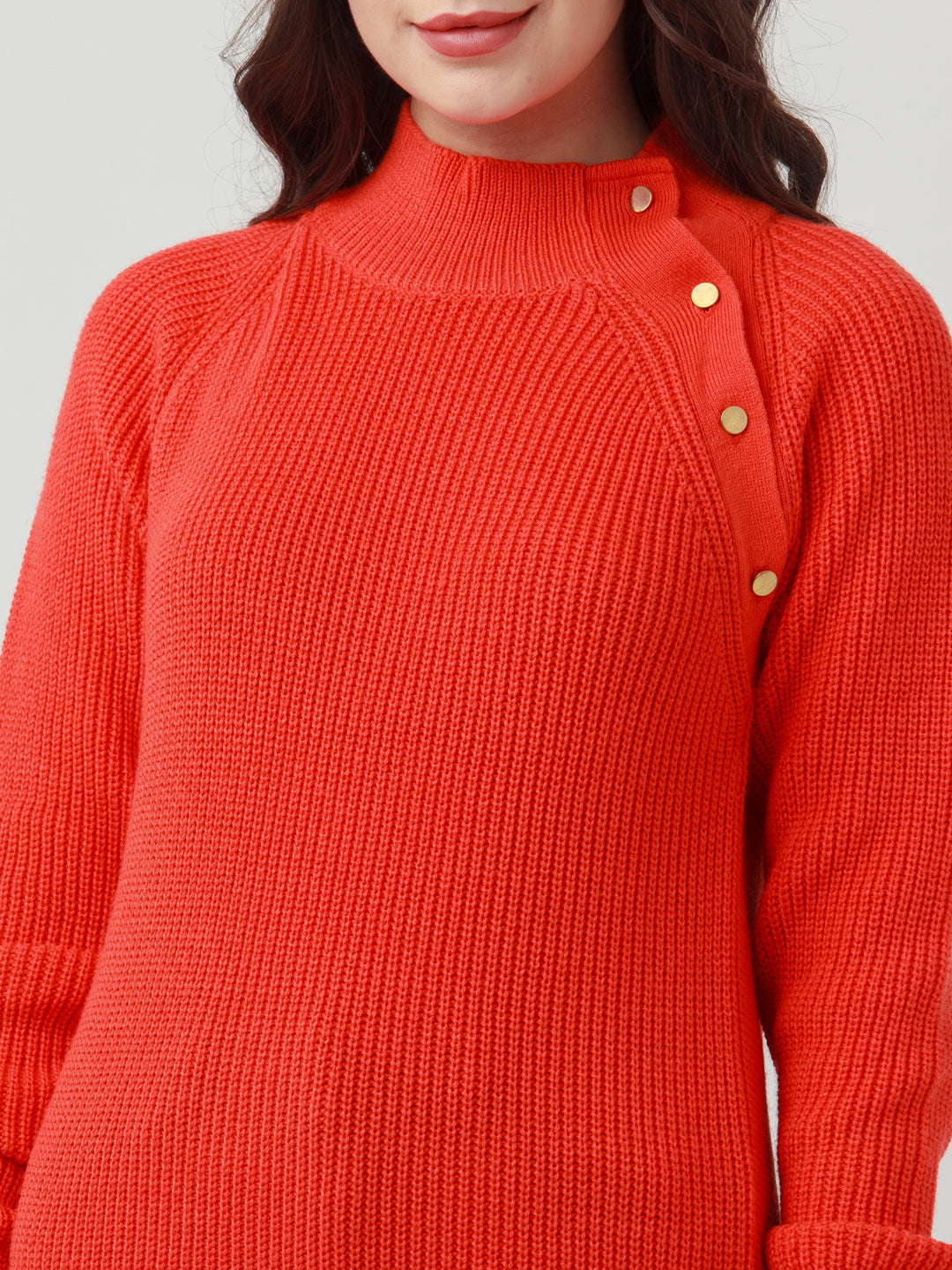 Orange Solid Straight Sweater