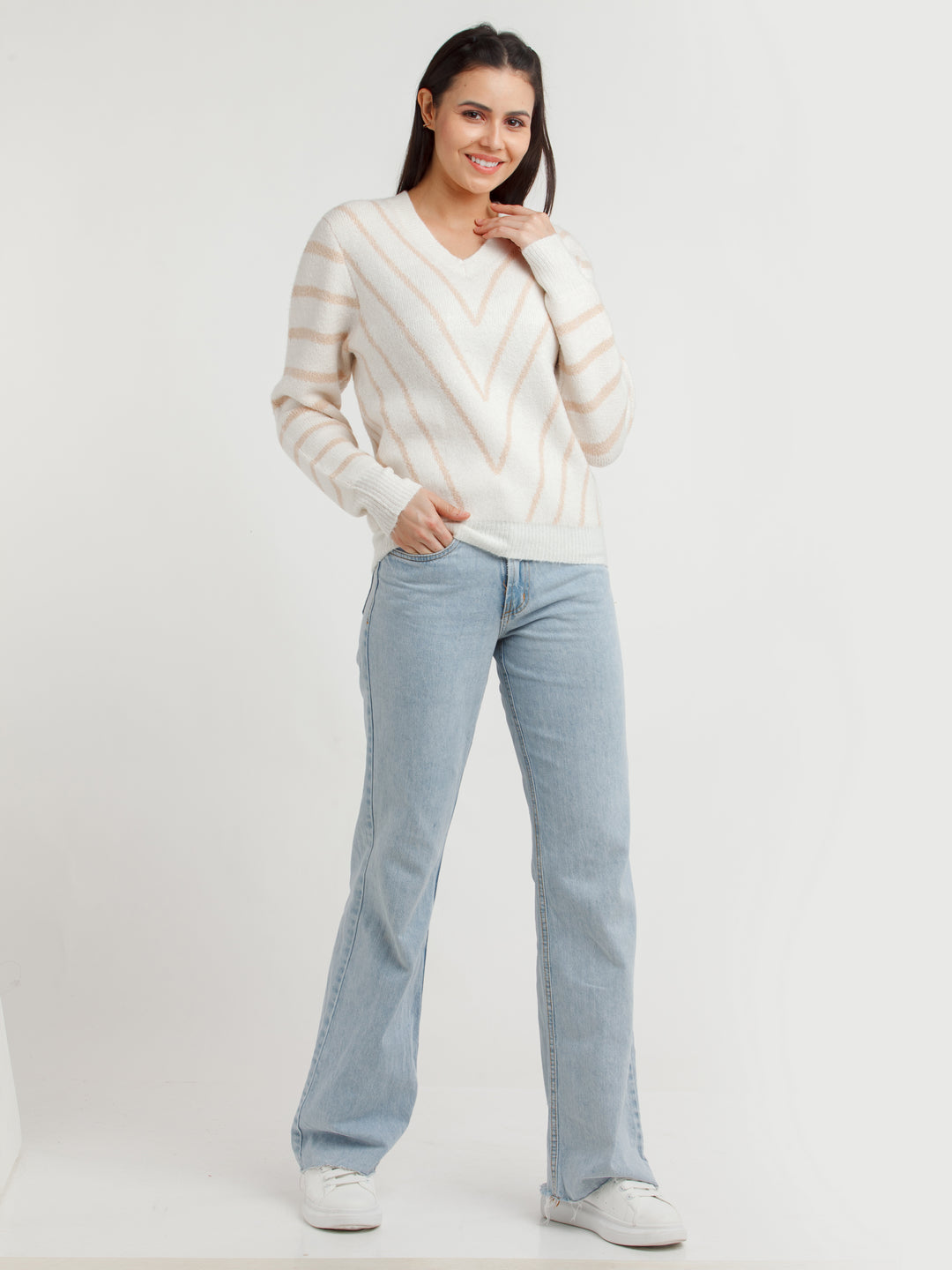 White Striped Sweater