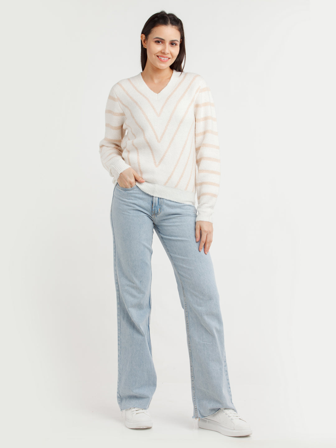 White Striped Sweater