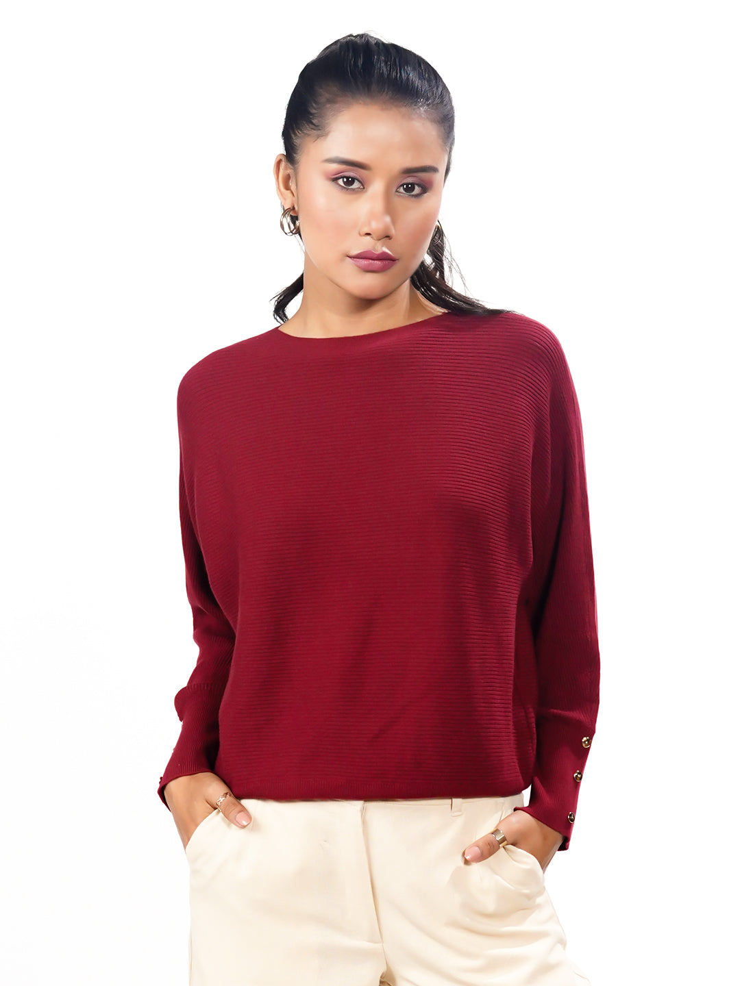 Maroon Solid Slip-On Sweater