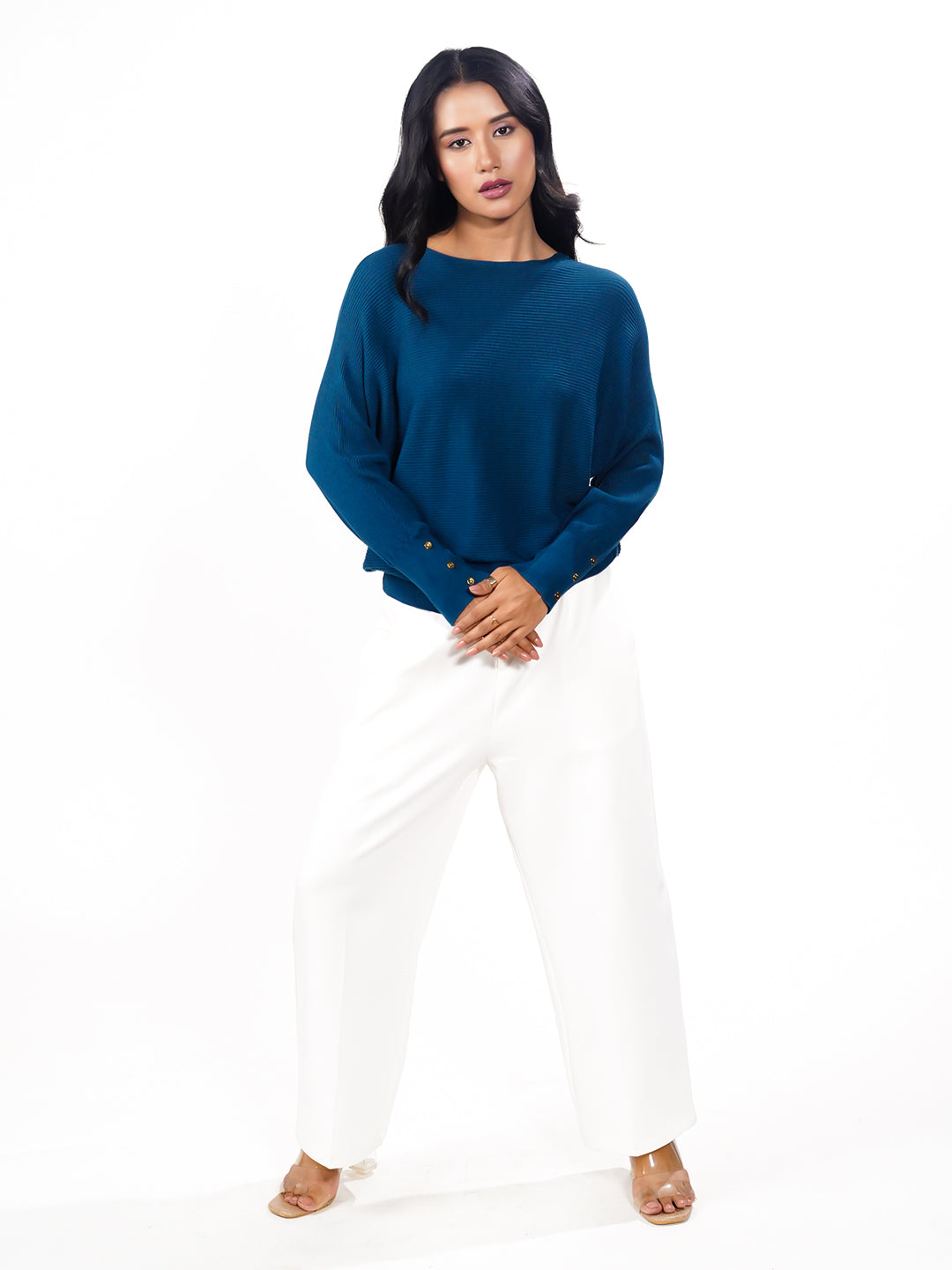 Teal Solid Slip-On Sweater