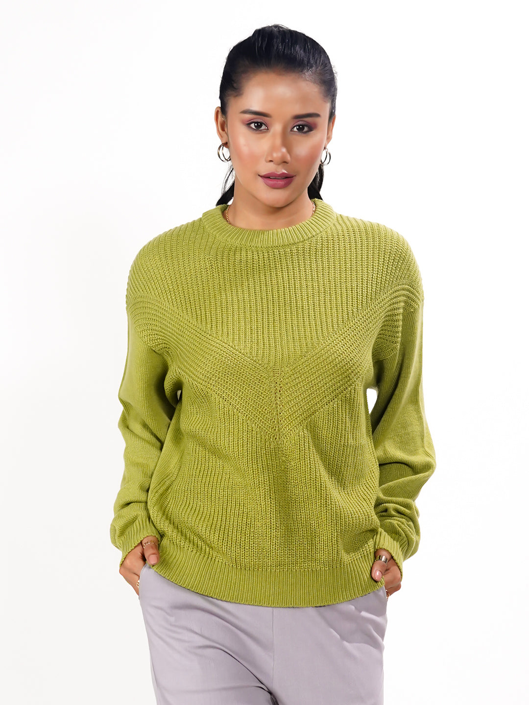 Green Solid Slip-On Sweater