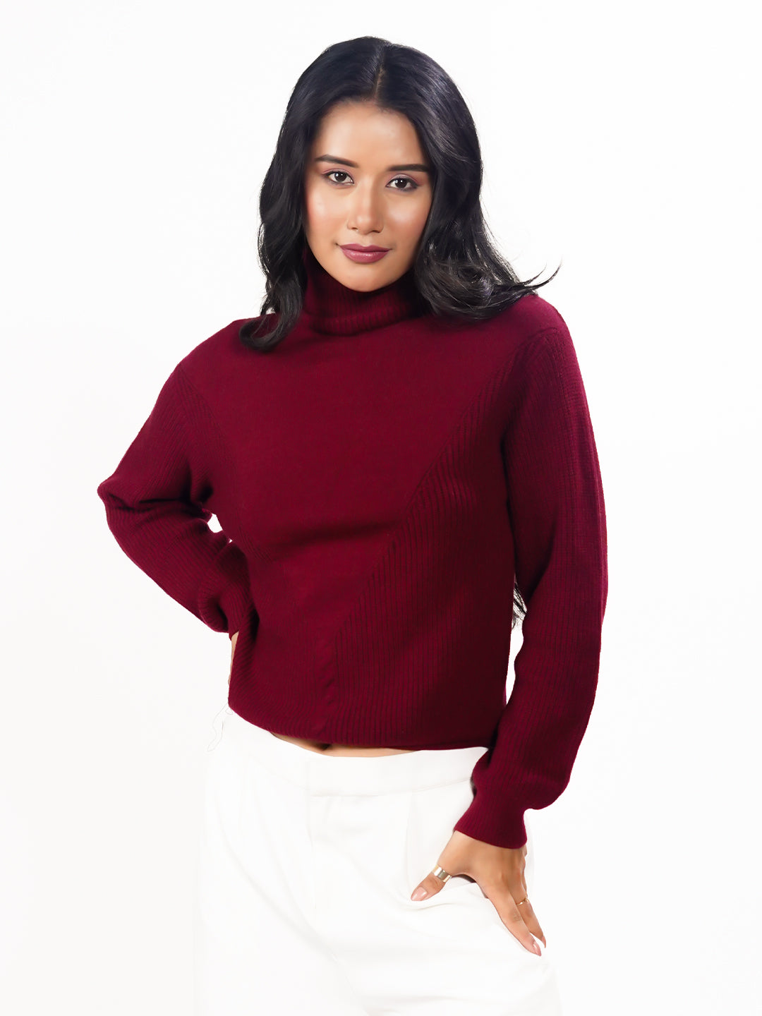 Maroon Solid Slip-On Sweater