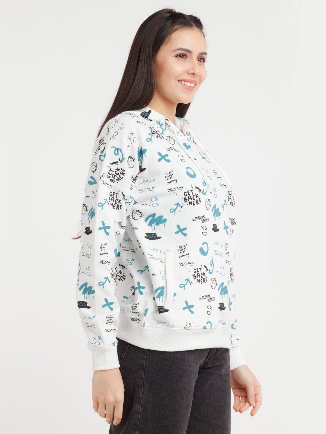 White Printed Hoodie