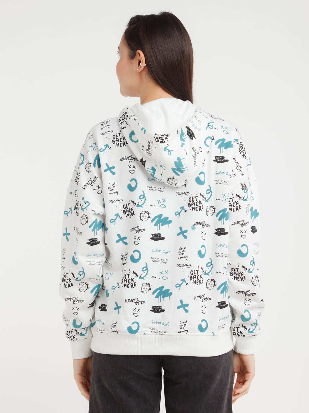 White Printed Hoodie