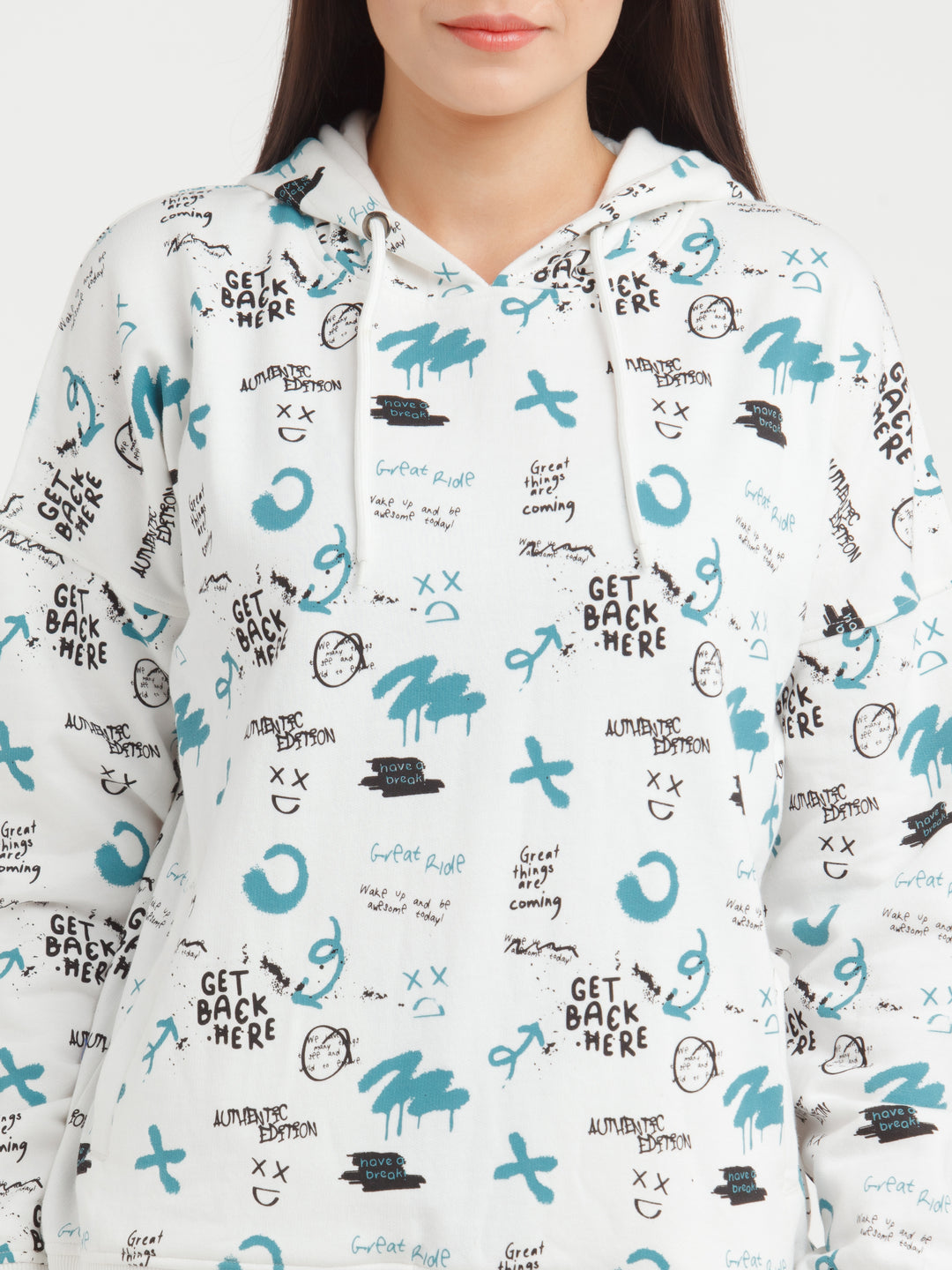 White Printed Hoodie