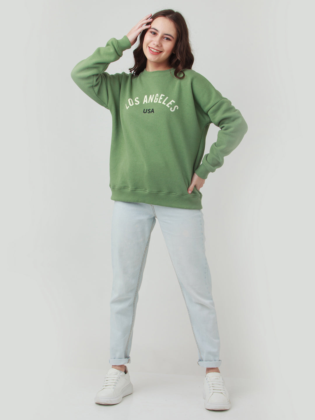 Green Solid Straight Sweatshirt