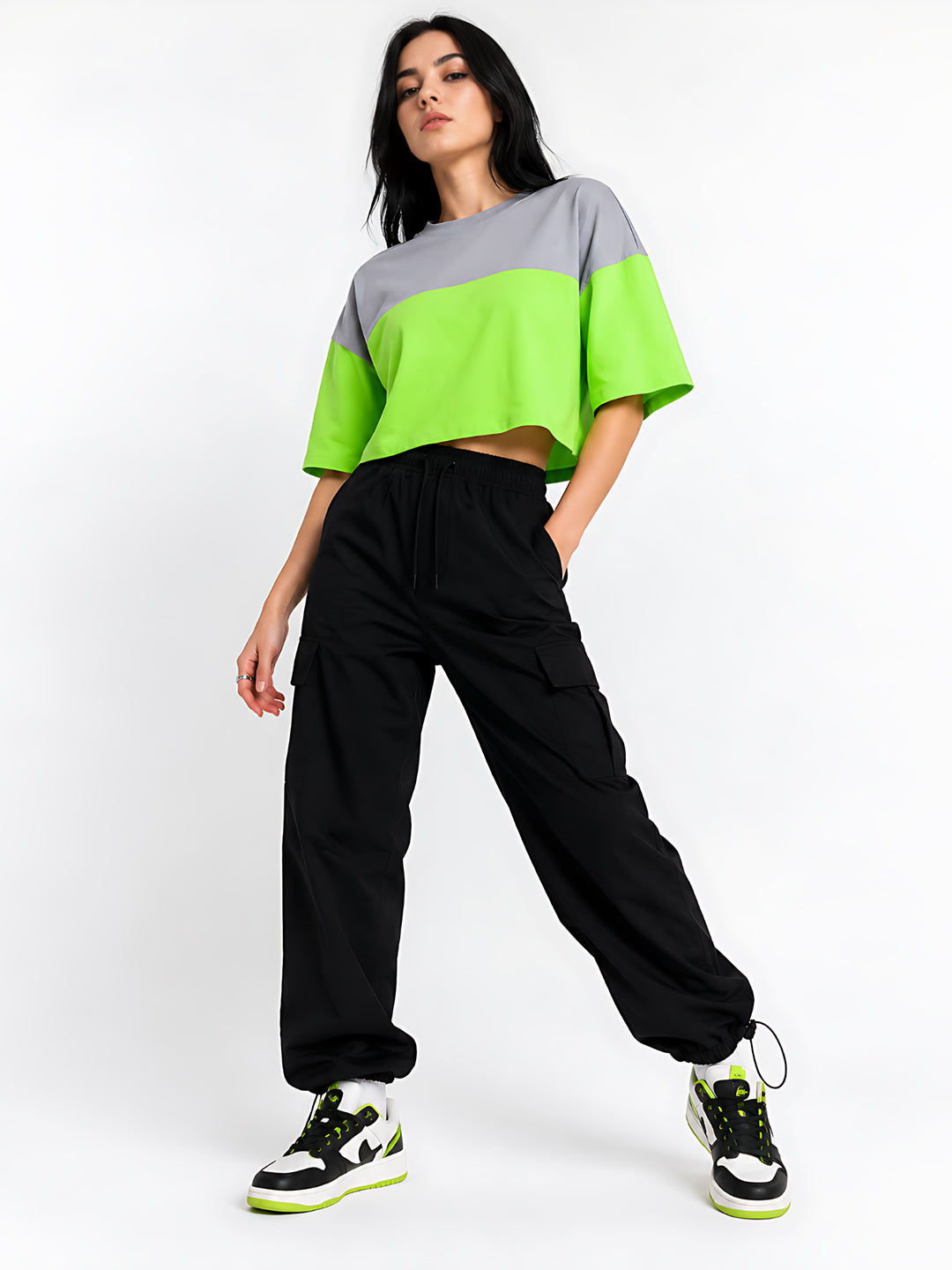 Green Solid Crop T-Shirt