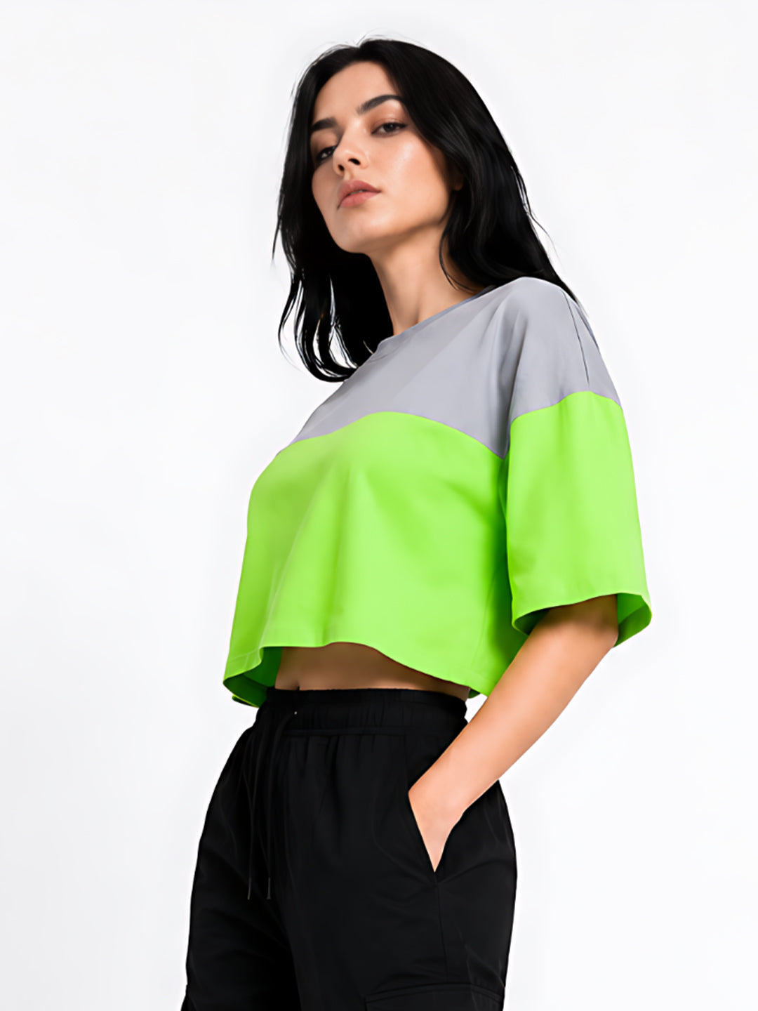 Green Solid Crop T-Shirt