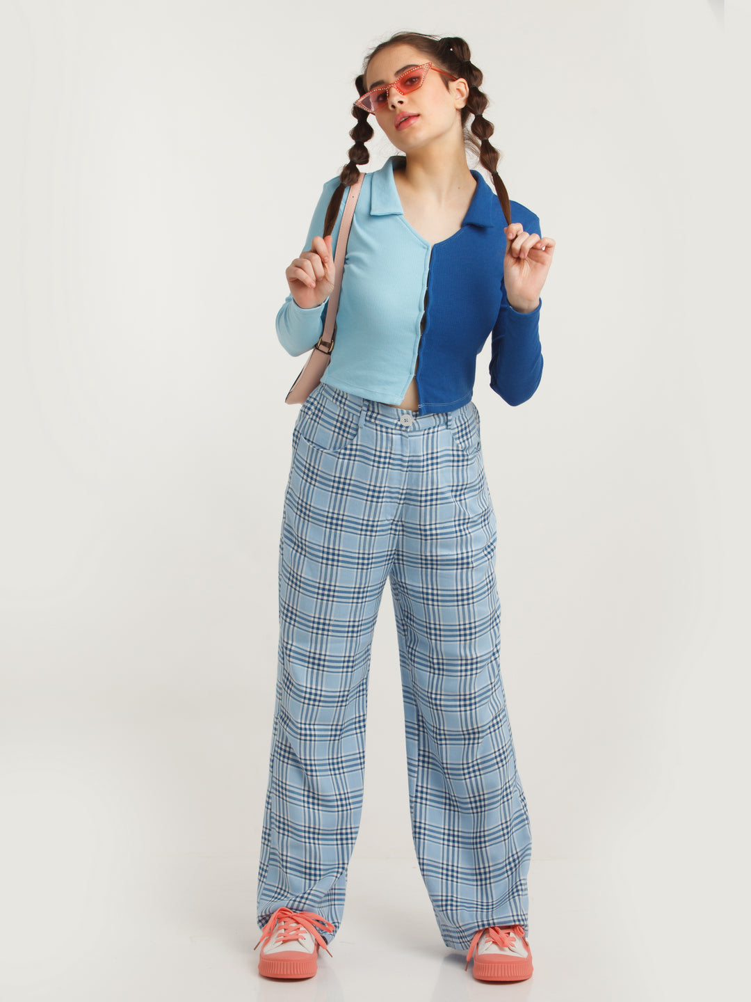 Blue Colour Blocked Shirt Style Top