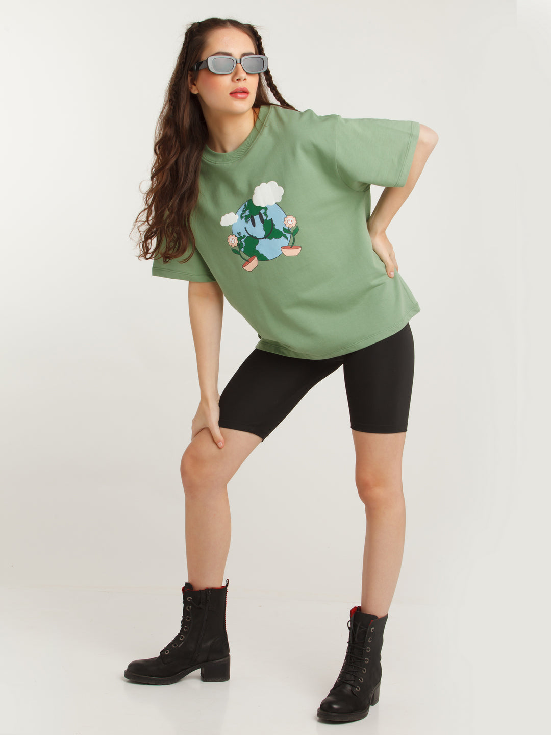Green Solid Oversized T-Shirt