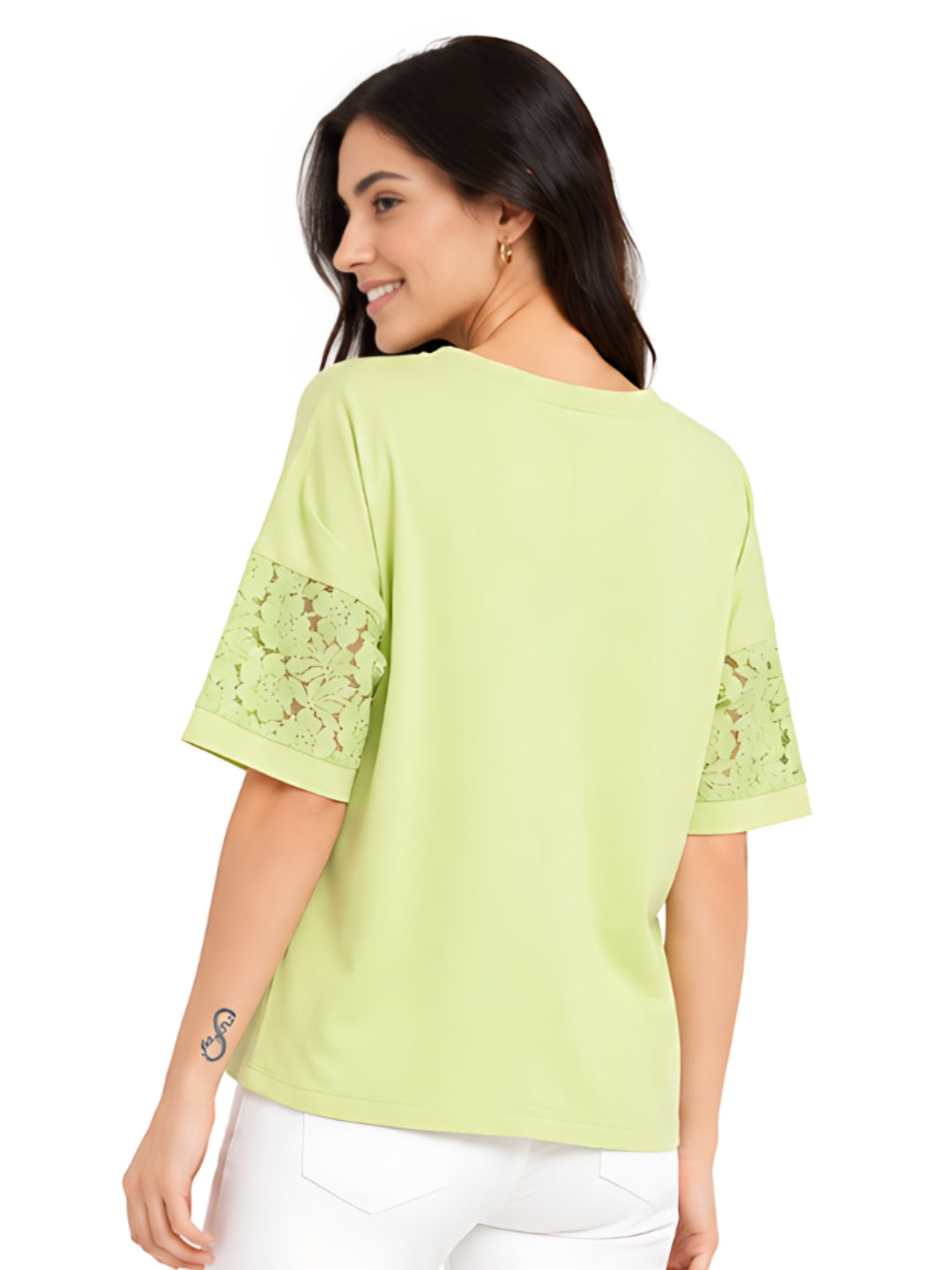 Green Solid Short Sleeves Top