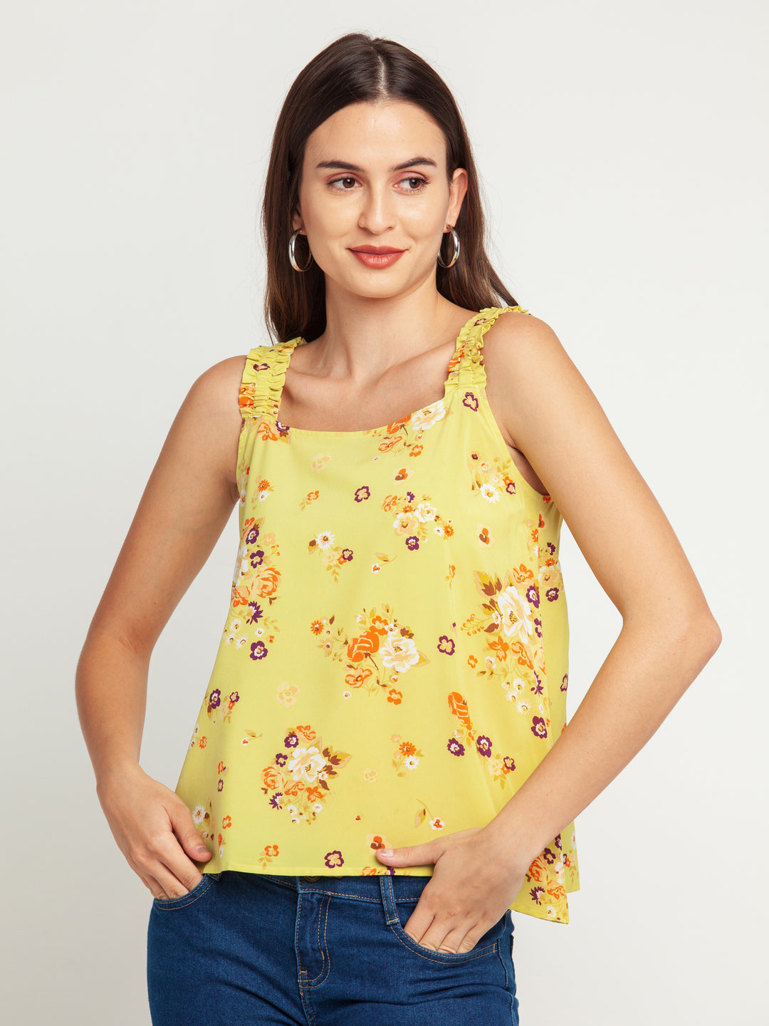 Yellow Printed Elasticated Top