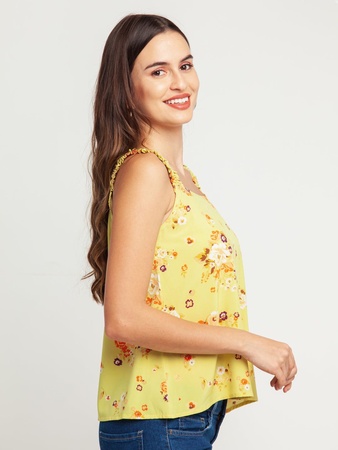 Yellow Printed Elasticated Top