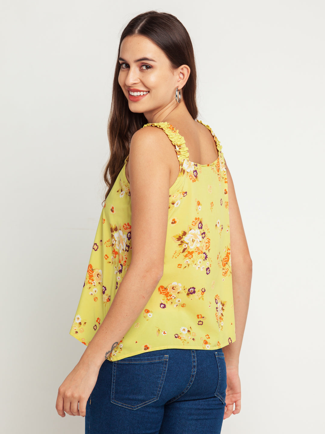Yellow Printed Elasticated Top