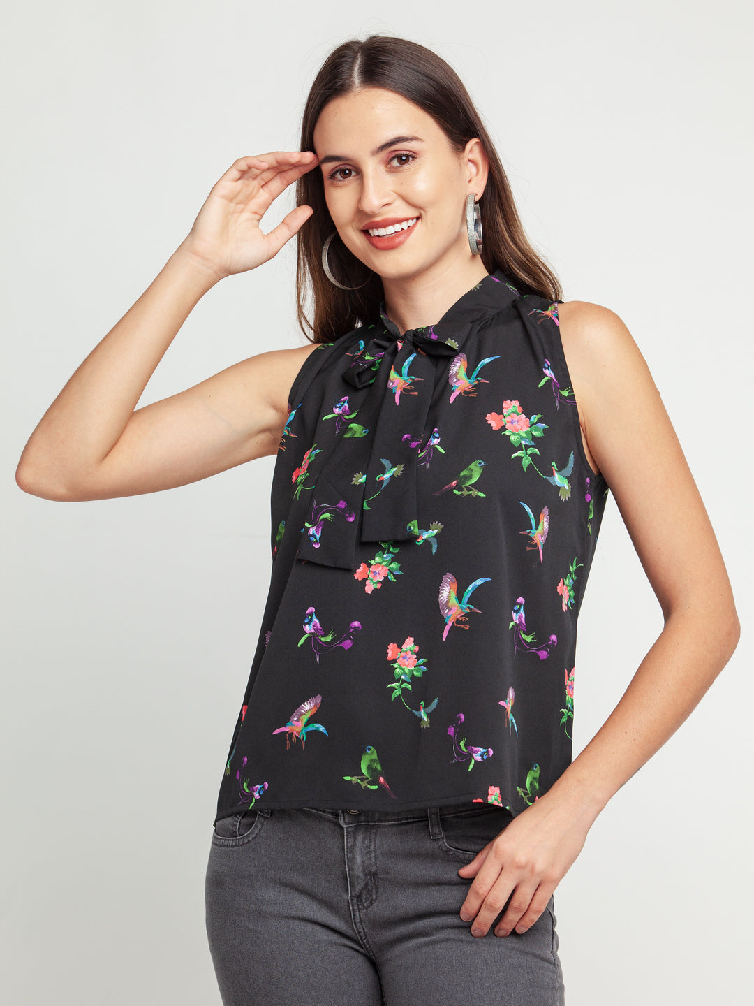 Black Striped Tie-Up Top