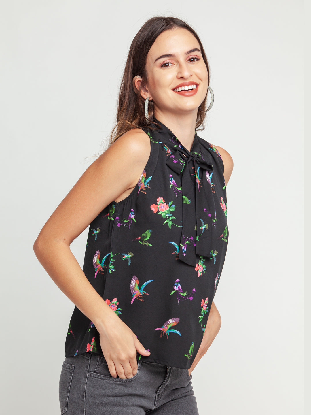 Black Striped Tie-Up Top