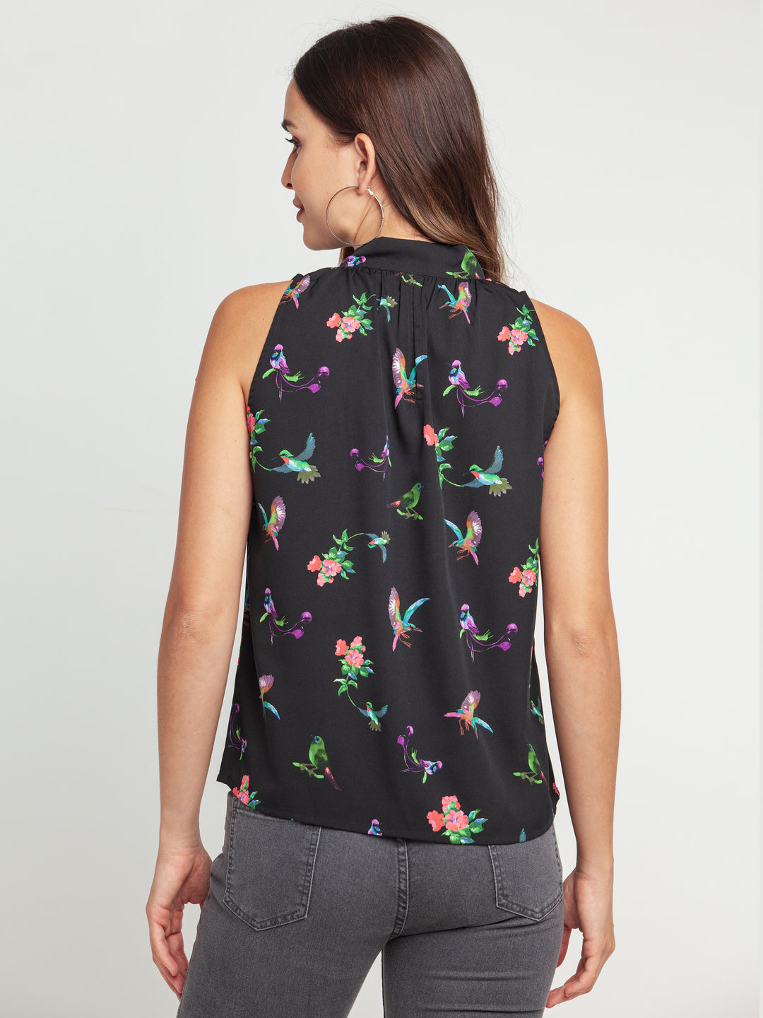 Black Striped Tie-Up Top