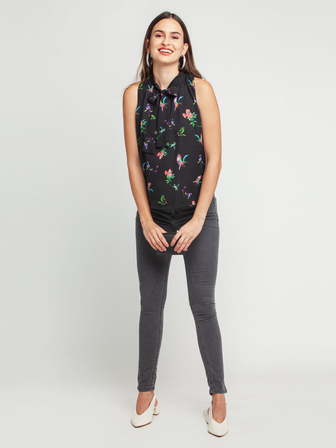 Black Striped Tie-Up Top