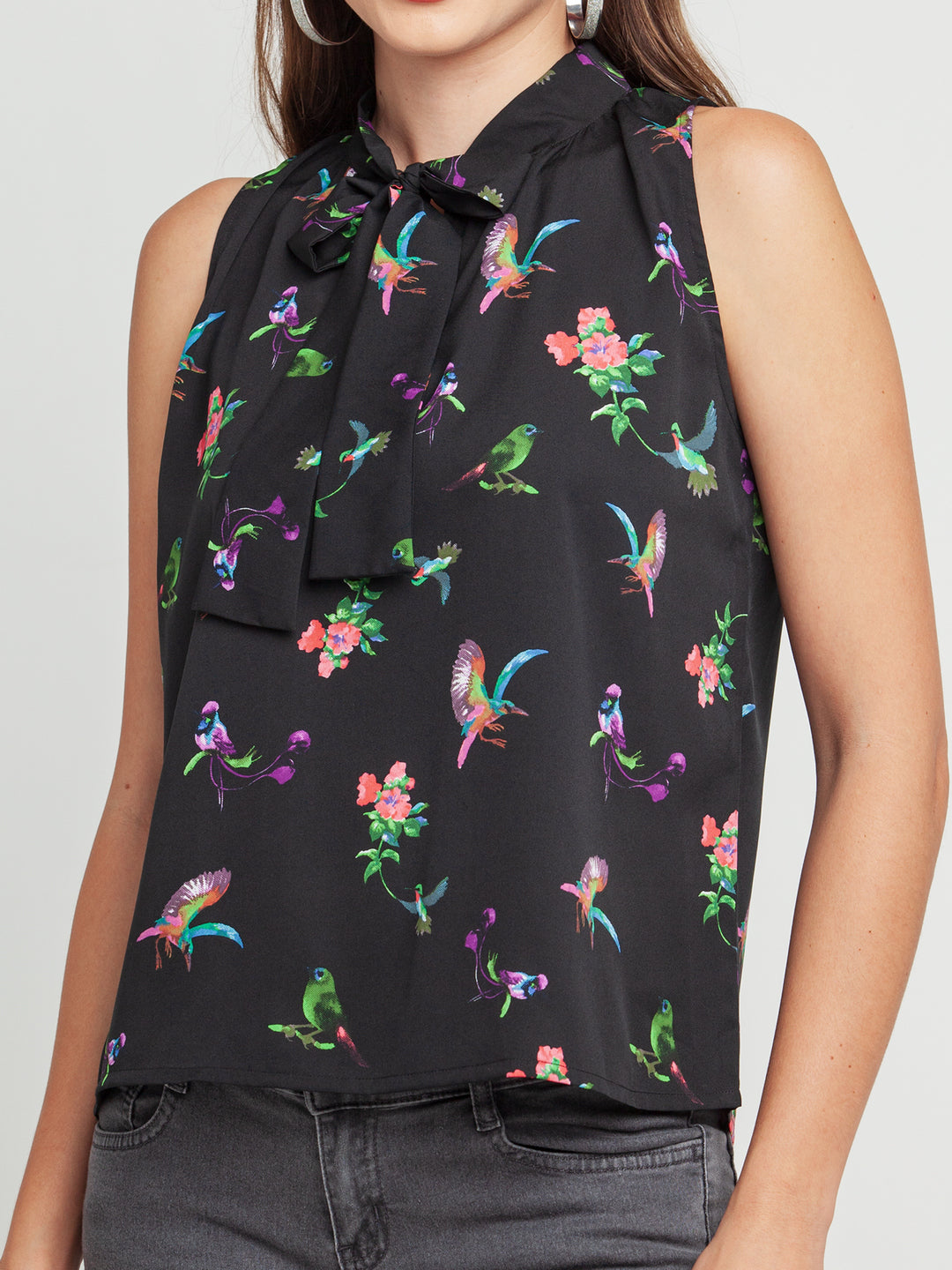 Black Striped Tie-Up Top