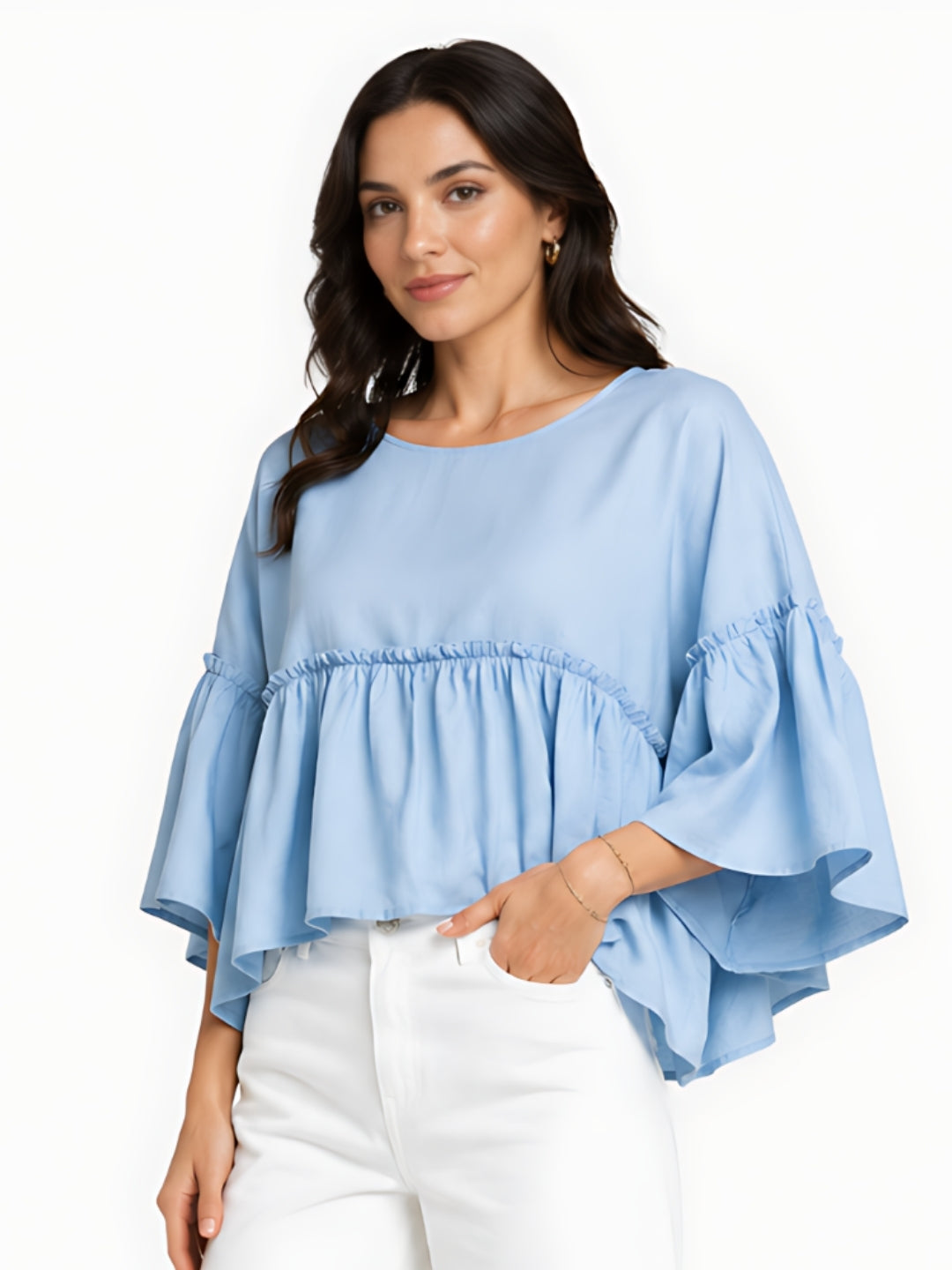 Blue Solid Tiered Top