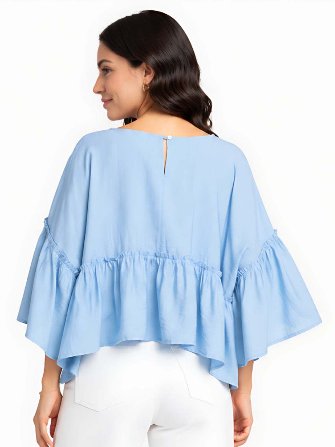 Blue Solid Tiered Top