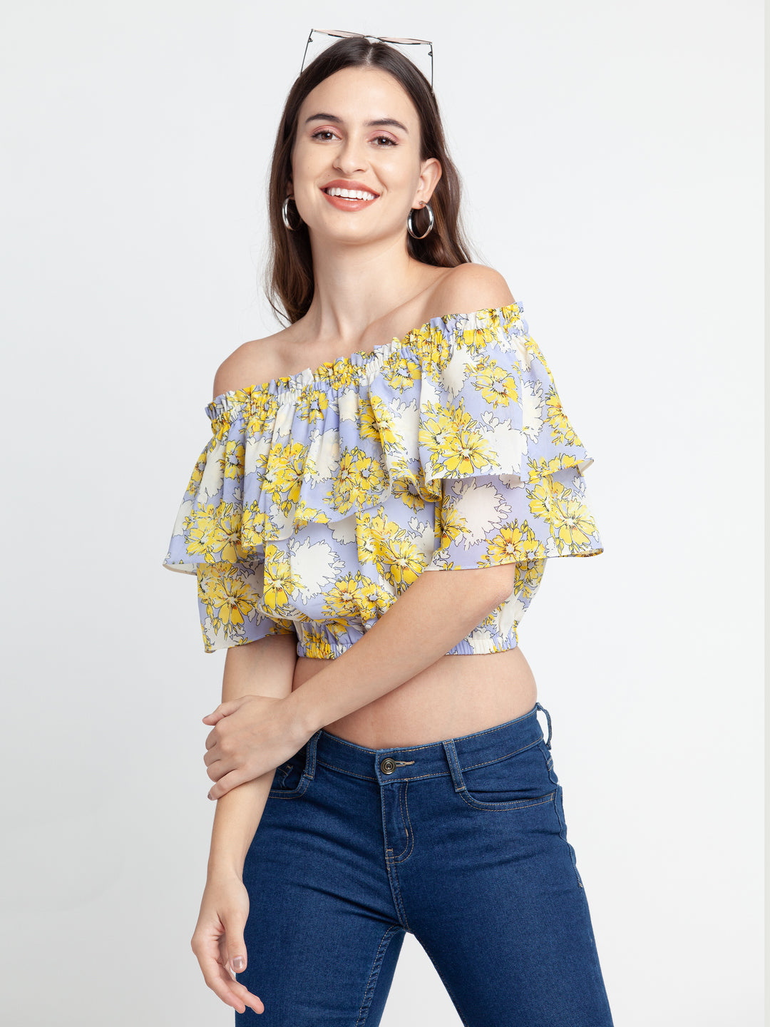 Blue Printed Elasticated Top