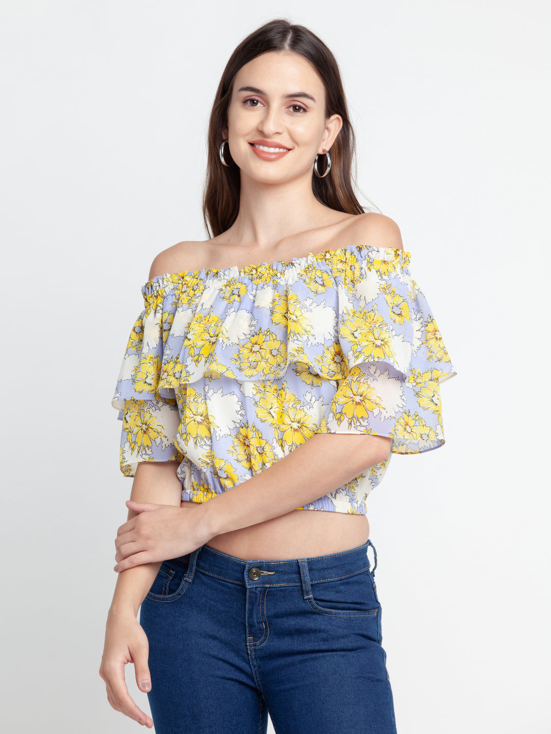 Blue Printed Elasticated Top