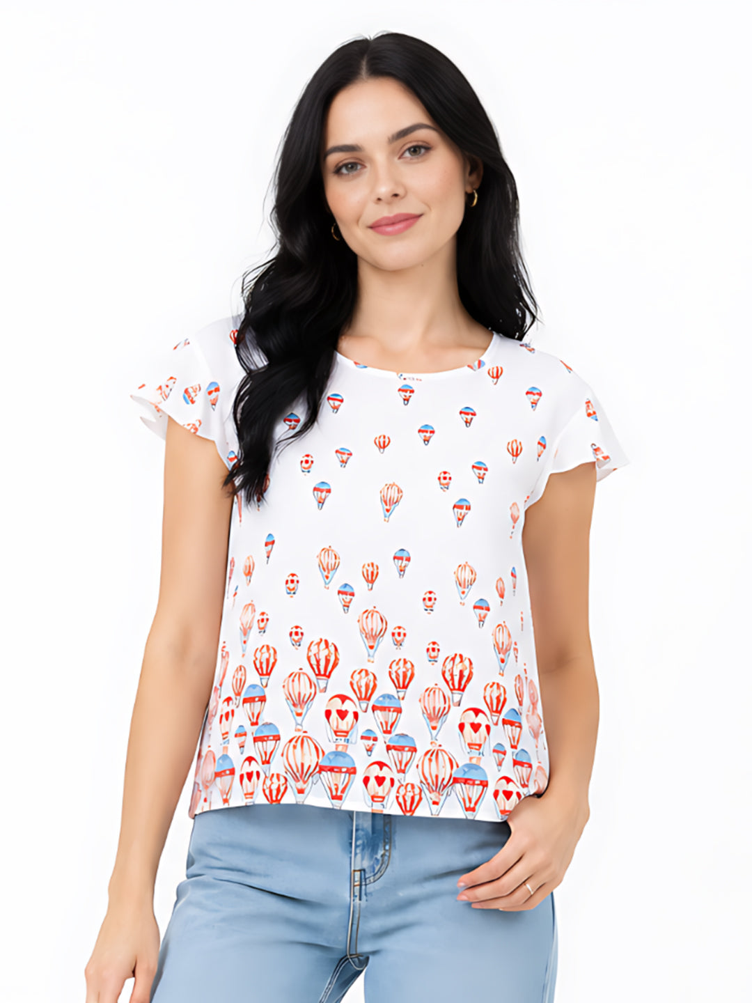 Off White Printed Top
