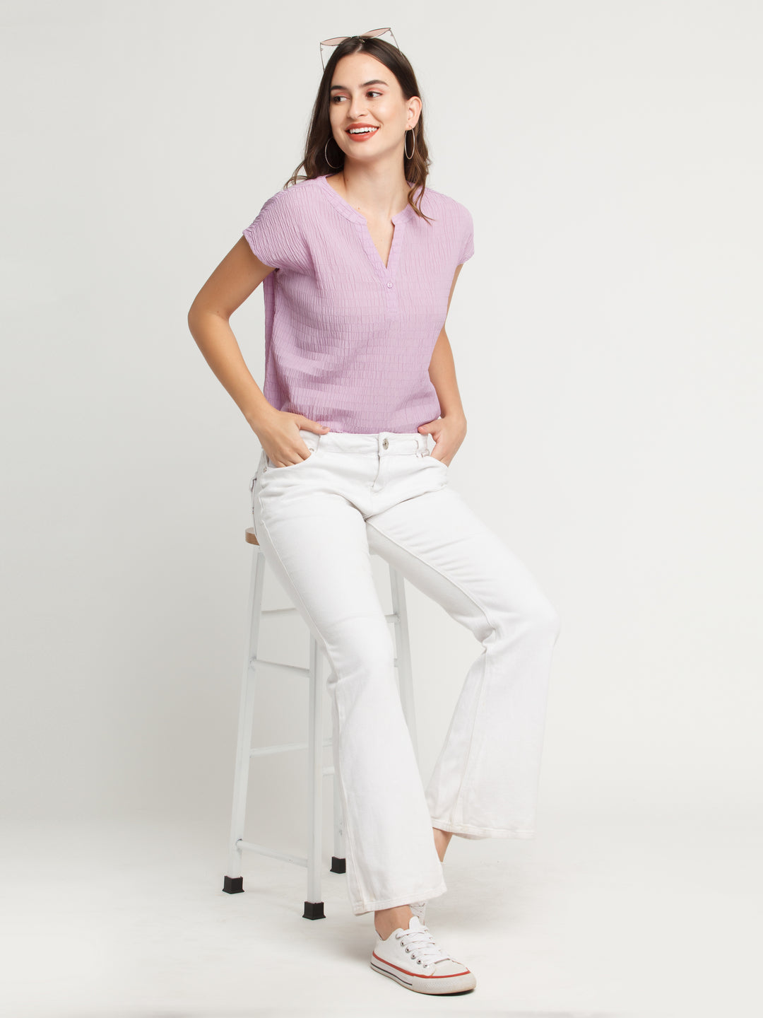 Purple Solid Straight Top