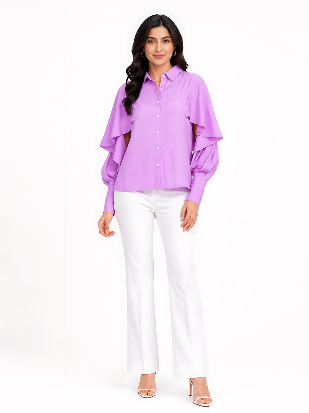 Purple Solid Ruffled Top