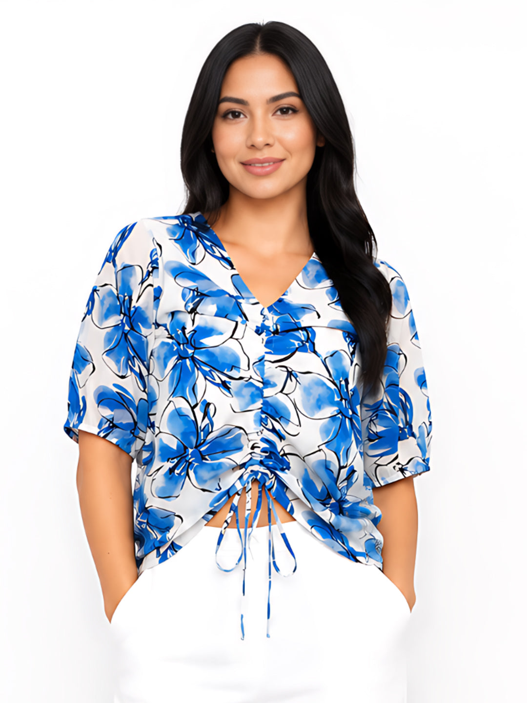 Off White Printed Tie-Up Top