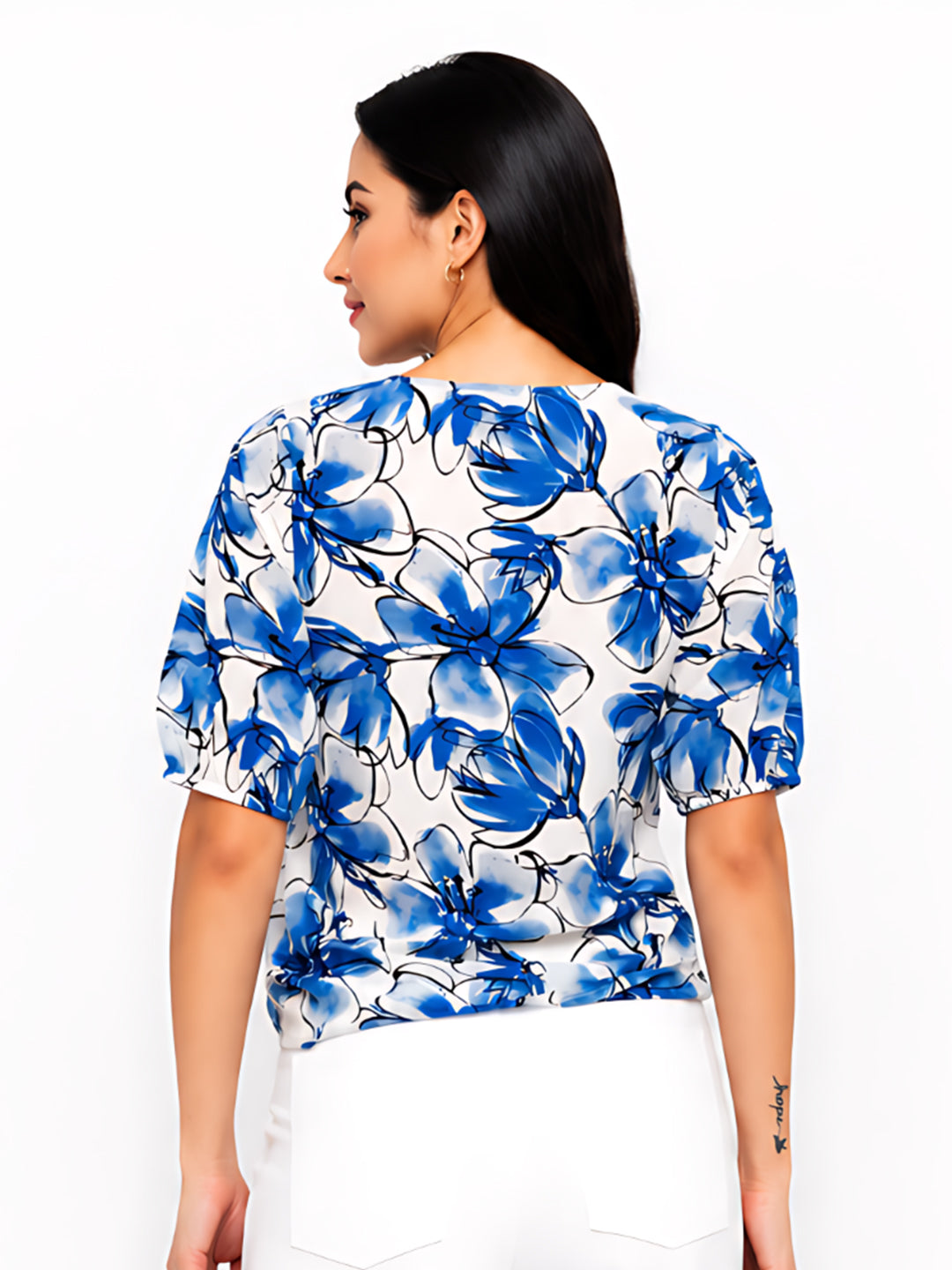 Off White Printed Tie-Up Top