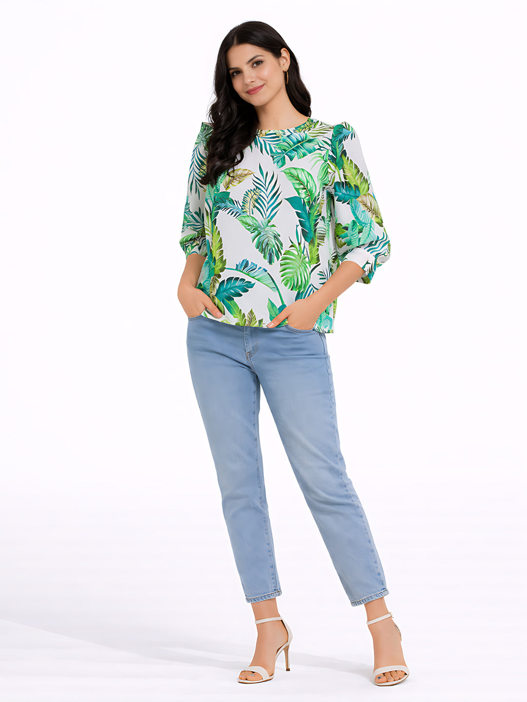 White Printed Straight Top