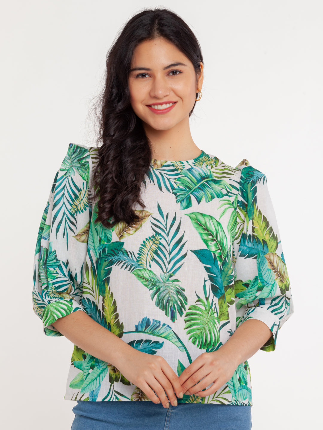 White Printed Straight Top