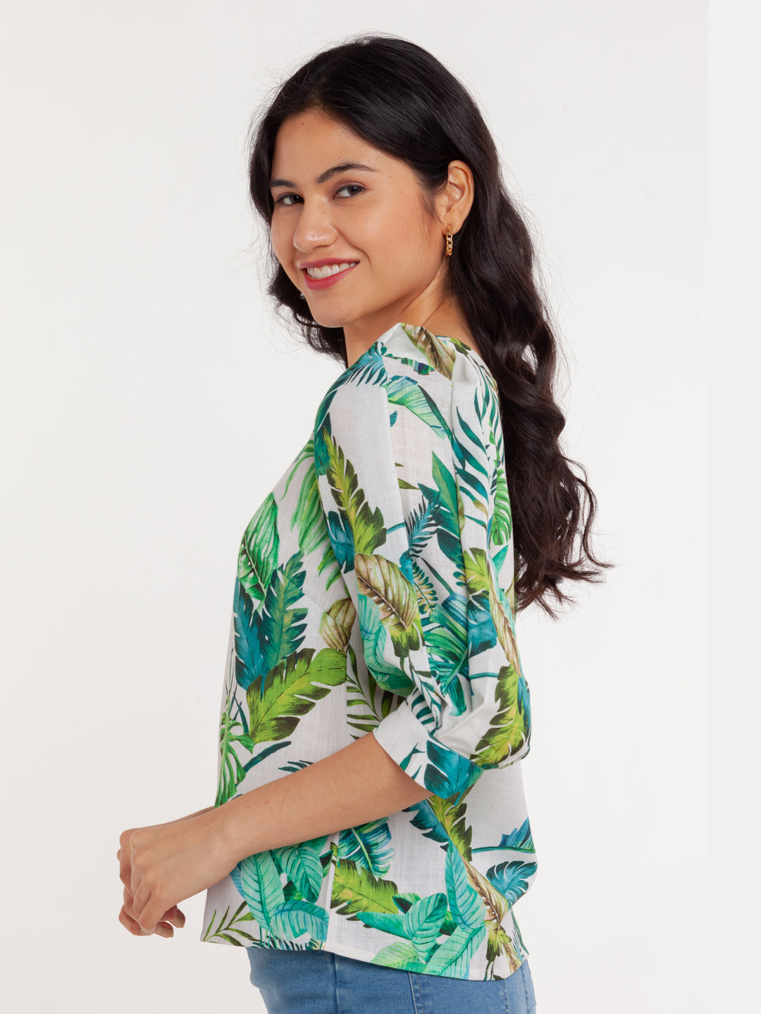 White Printed Straight Top